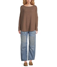 Free People Latte Blues Thermal Mock Neck Long Sleeve Waffle Knit Top