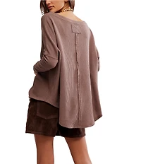 Free People Latte Blues Thermal Mock Neck Long Sleeve Waffle Knit Top