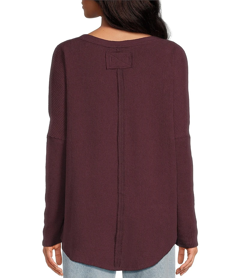 Free People Latte Blues Thermal Mock Neck Long Sleeve Waffle Knit Top
