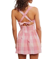 Free People Laurel Plaid Print Square Neck Sleeveless Drop Waist Mini Dress