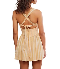 Free People Laurel Stripe Print Square Neck Sleeveless Drop Waist Mini Dress