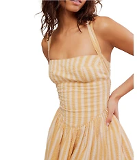 Free People Laurel Stripe Print Square Neck Sleeveless Drop Waist Mini Dress