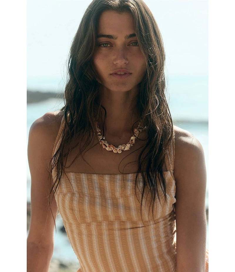 Free People Laurel Stripe Print Square Neck Sleeveless Drop Waist Mini Dress