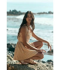 Free People Laurel Stripe Print Square Neck Sleeveless Drop Waist Mini Dress