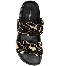 Free People Leo Studded Leather Cow Print Banded Flat Slide Sandals