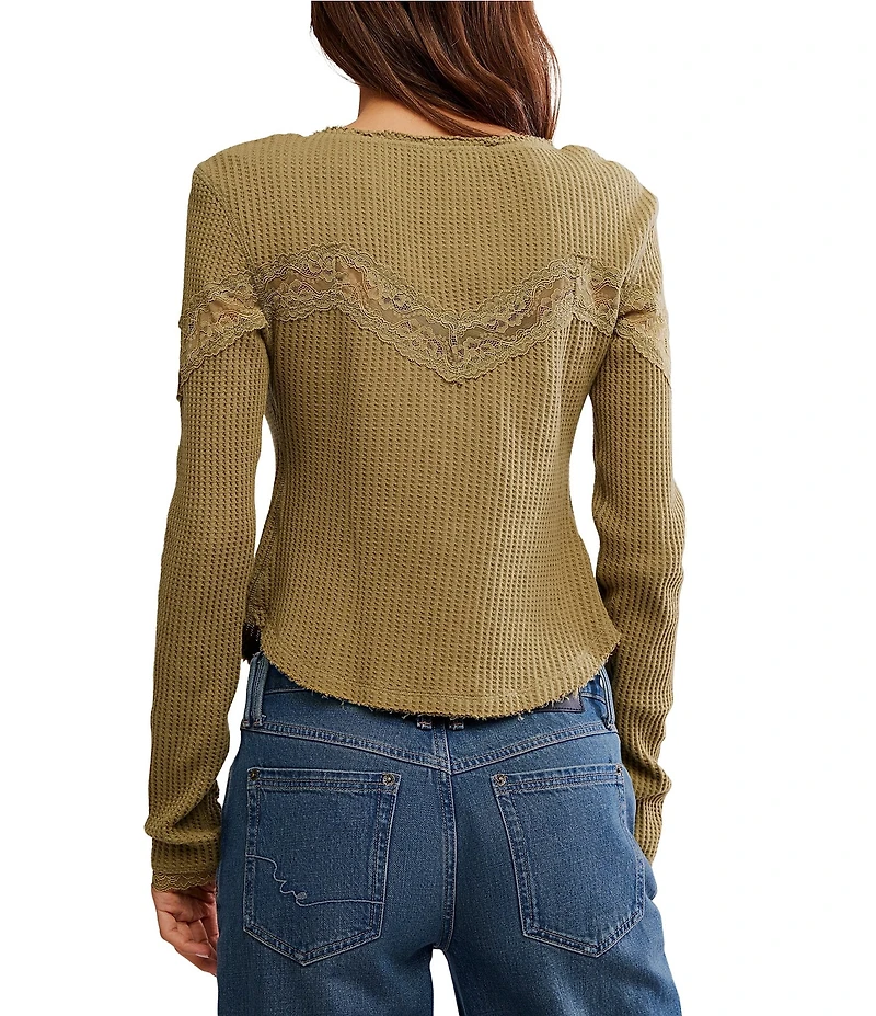 Free People Lets Party Cardi Square Neck Long Sleeve Waffle Knit Top