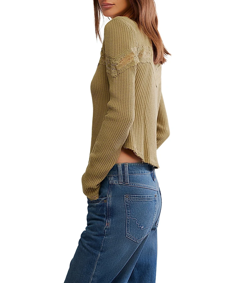 Free People Lets Party Cardi Square Neck Long Sleeve Waffle Knit Top