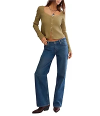 Free People Lets Party Cardi Square Neck Long Sleeve Waffle Knit Top