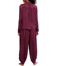 Free People Lets Sleep In Satin Long Sleeve Notch Collar Flowy Pajama Set