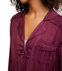Free People Lets Sleep In Satin Long Sleeve Notch Collar Flowy Pajama Set
