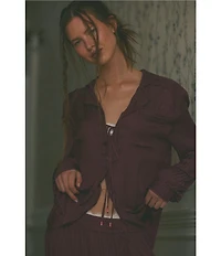 Free People Lets Sleep In Satin Long Sleeve Notch Collar Flowy Pajama Set