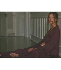 Free People Lets Sleep In Satin Long Sleeve Notch Collar Flowy Pajama Set