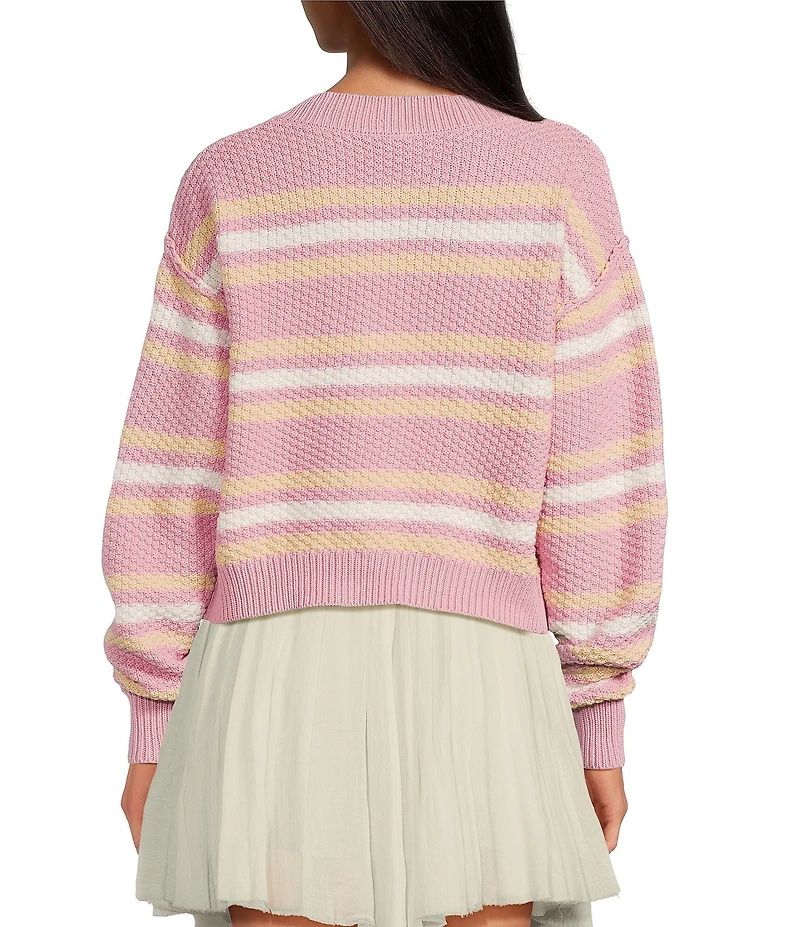 Free People Lila Stripe Crew Neck Long Sleeve Cardigan
