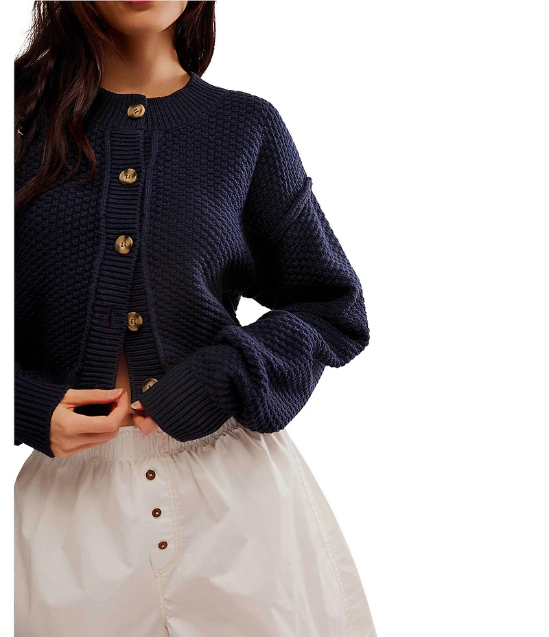 Free People Lila Textured Knit Button Front Long Sleeve Cardigan