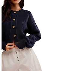 Free People Lila Textured Knit Button Front Long Sleeve Cardigan