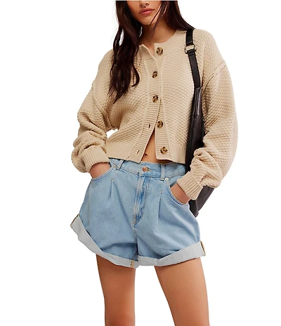 Free People Lila Textured Knit Button Front Long Sleeve Cardigan