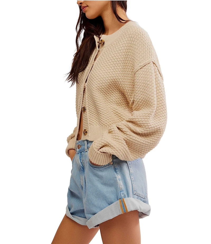 Free People Lila Textured Knit Button Front Long Sleeve Cardigan