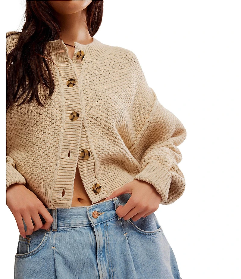 Free People Lila Textured Knit Button Front Long Sleeve Cardigan