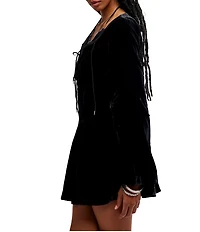 Free People Linney V-Neck Tie Front Long Sleeve Velvet Mini Dress
