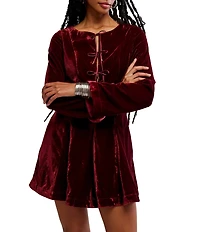 Free People Linney V-Neck Tie Front Long Sleeve Velvet Mini Dress