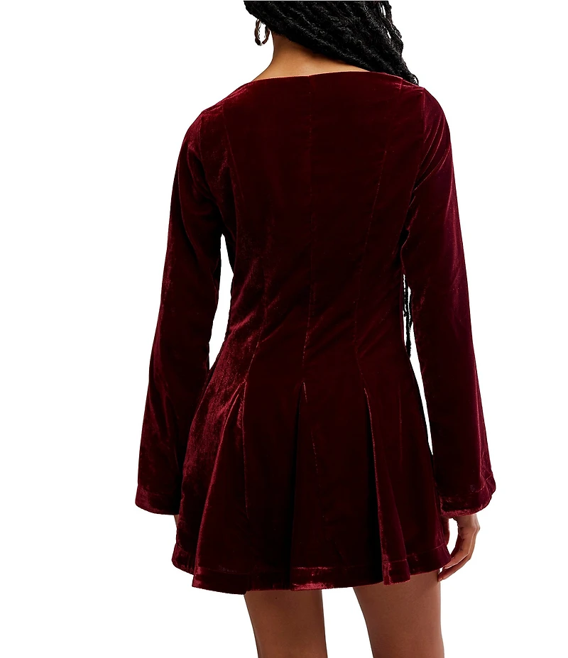Free People Linney V-Neck Tie Front Long Sleeve Velvet Mini Dress
