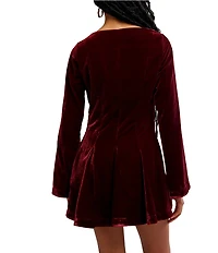 Free People Linney V-Neck Tie Front Long Sleeve Velvet Mini Dress