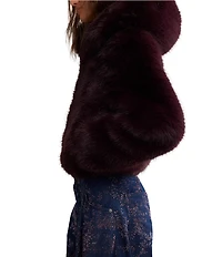 Free People Louder Please Faux Fur Hooded Long Sleeve Cropped Jacket