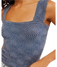 Free People Love Letter Jacquard Floral Square Neck Sleeveless Wide Strap Cami Top