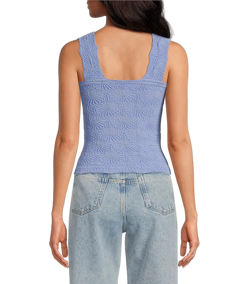 Free People Love Letter Jacquard Floral Square Neck Sleeveless Wide Strap Cami Top