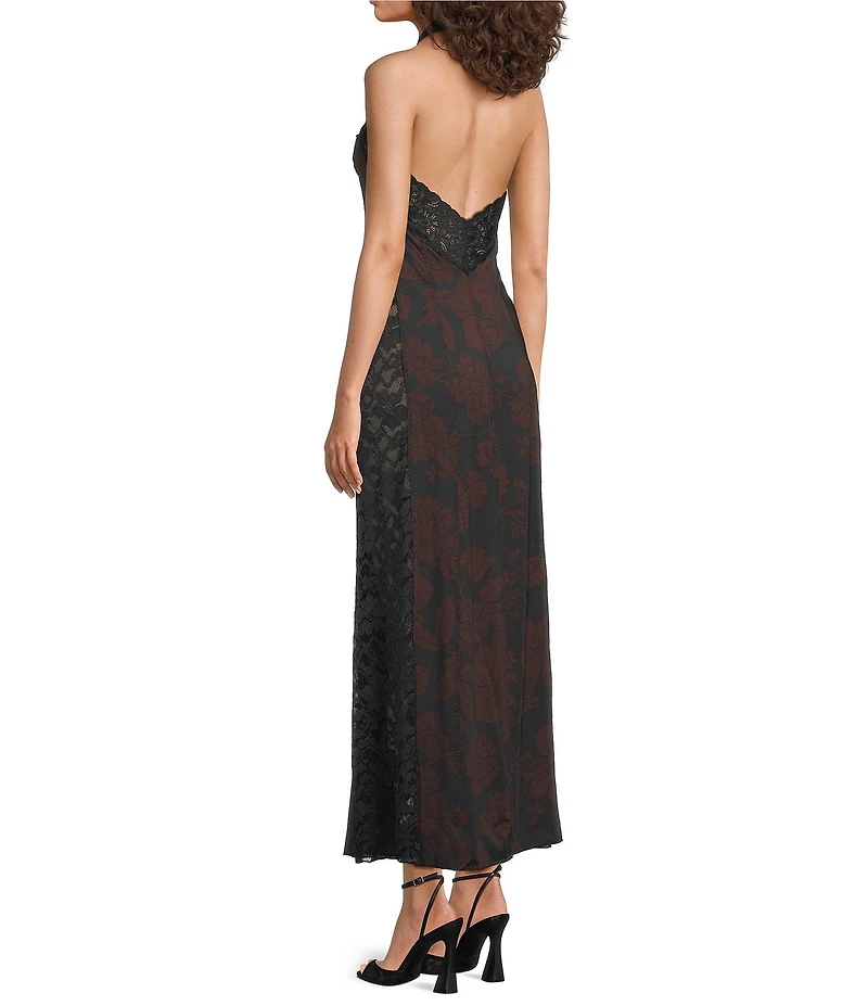 Free People Love You Most Floral Printed Halter Neck Low V-Back Slip Dress