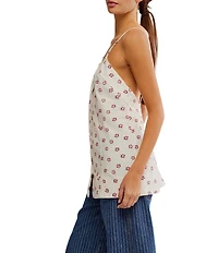 Free People Maddie Floral Printed Scoop Neck Sleeveless Low Back Tunic