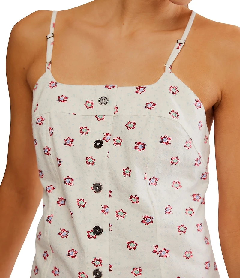 Free People Maddie Floral Printed Scoop Neck Sleeveless Low Back Tunic