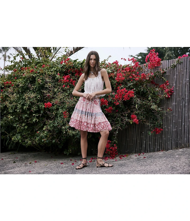 Free People Many Layers Mixed Floral Print Low Rise Tiered Skirt