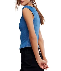 Free People Marilyn Denim Corset Square Neck Cap Sleeve Top