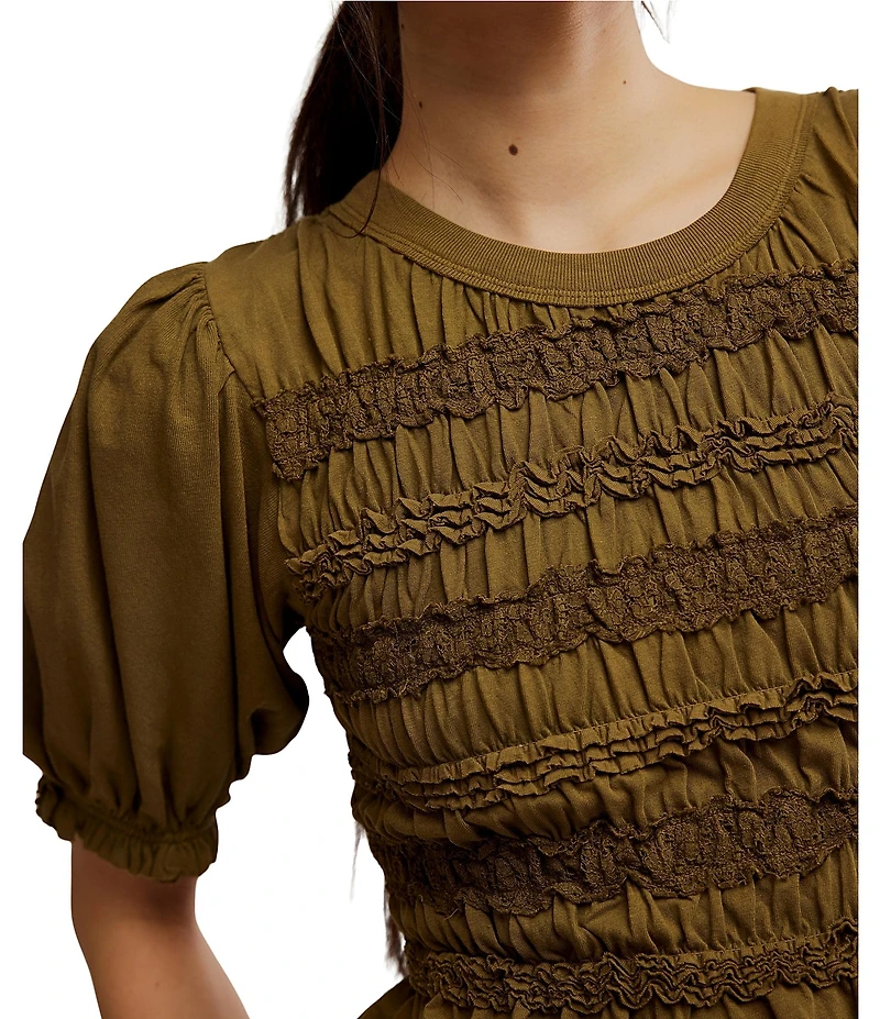 Free People Maxey Crew Neck Short Sleeve Smocked Top