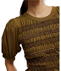 Free People Maxey Crew Neck Short Sleeve Smocked Top
