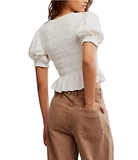 Free People Maxey Crew Neck Short Sleeve Smocked Top