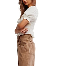 Free People Maxey Crew Neck Short Sleeve Smocked Top