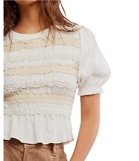 Free People Maxey Crew Neck Short Sleeve Smocked Top