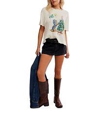 Free People Merry Christmas Scoop Neck Short Sleeve Puppy Graphic Tee