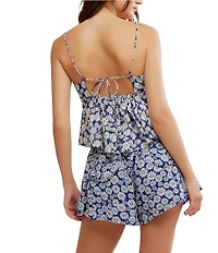Free People Mia Ditsy Daisy Print Square Neck Sleeveless Peplum Coordinating Tank Top