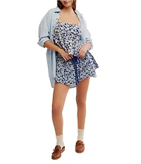 Free People Mia Ditsy Daisy Print Square Neck Sleeveless Peplum Coordinating Tank Top