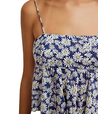 Free People Mia Ditsy Daisy Print Square Neck Sleeveless Peplum Coordinating Tank Top