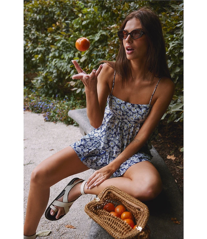 Free People Mia Ditsy Daisy Print Square Neck Sleeveless Peplum Coordinating Tank Top