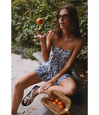 Free People Mia Ditsy Daisy Print Square Neck Sleeveless Peplum Coordinating Tank Top