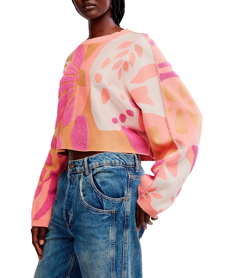 Free People Mia Floral Patterned Crew Neck Long Sleeve Pullover