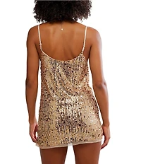 Free People Midnight Kiss Sequin Straight Neckline Sleeveless Mini Slip Dress