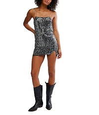 Free People Midnight Kiss Sequin Straight Neckline Sleeveless Mini Slip Dress