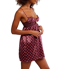 Free People Midnight Muse Satin Sleeveless Sweetheart Neck Dotted Mini Slip