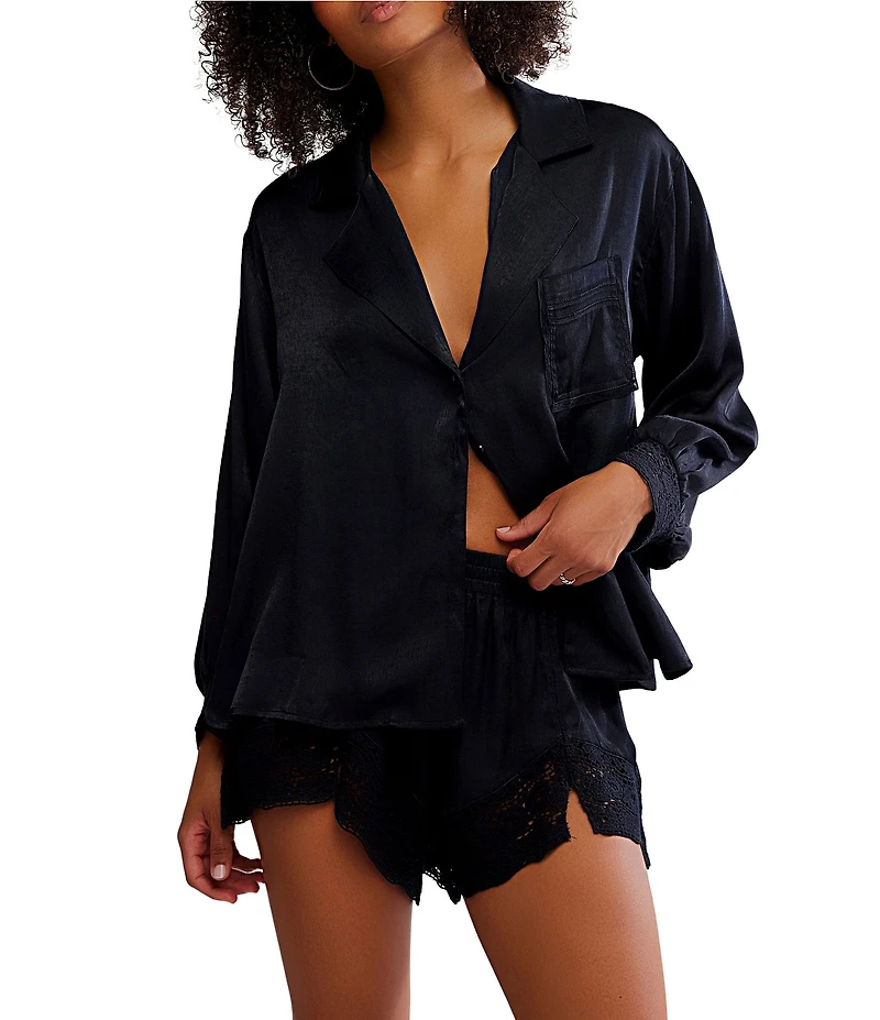 Free People Midnight Muse Woven Lace Trim Coordinating Sleep Shorts
